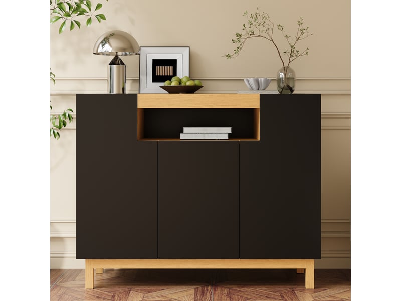  Buffet 3 porte(s) 0 tiroir(s) - 120,5 cm noir panneau de particules buffet noir - Conforama B