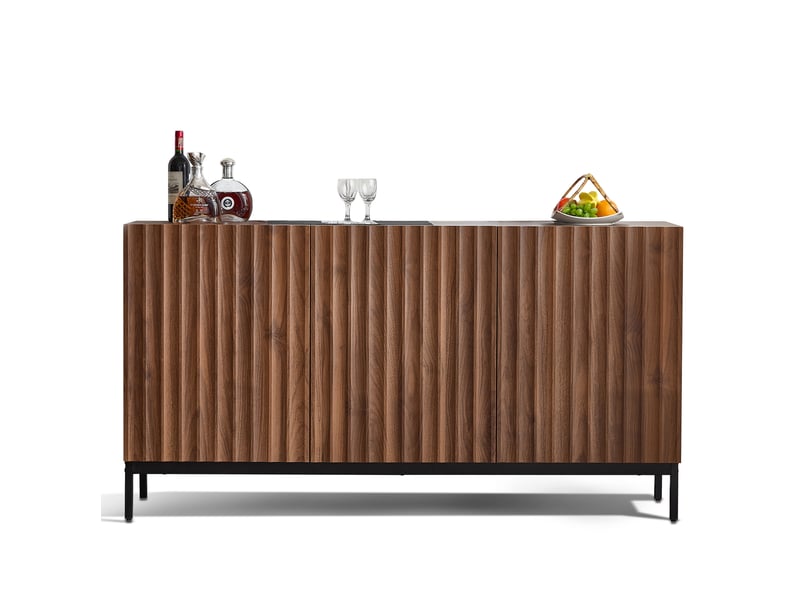  Buffet bas 3 portes à relief ondulé 3d – marron foncé effet bois – 150 x 40 x 80 cm  - Conforama A