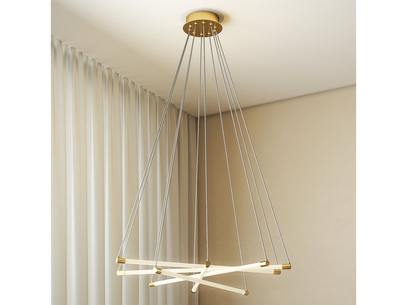 Plafonnier led, 50 w, 5 tubes lumineux orientables, idéal pour salon, salle à manger, cuisine, or et blanc  - Conforama A