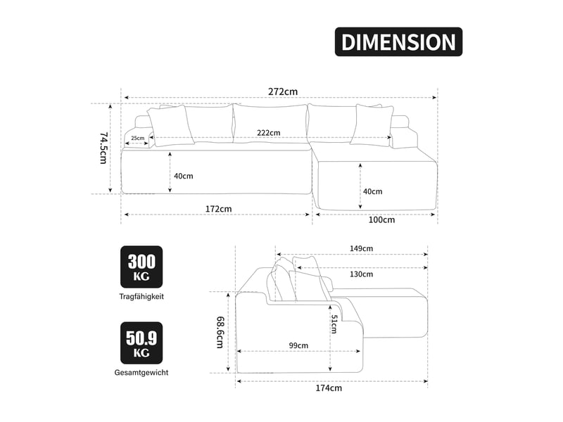  Canapé d’angle modulable 4 places avec chaise longue en chenille ivoire  - Conforama E