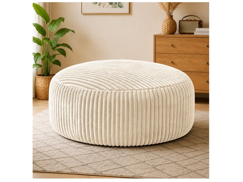  Pouf géant 6ft rond blanc en velours côtelé, 143 x 143 x 55 cm  - Conforama B