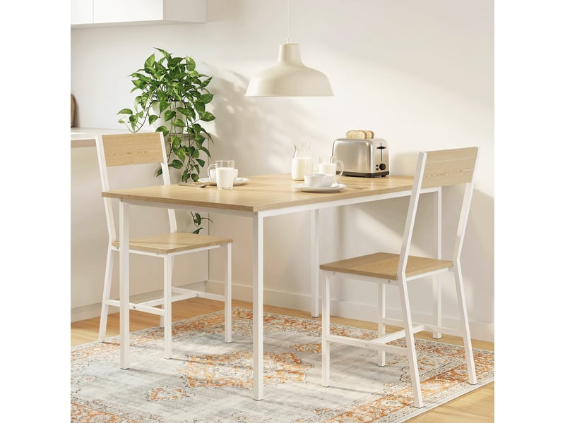  Ensemble de 2 chaises de salle à mangercuisine avec dossier incliné et structure en métal naturel  - Conforama C