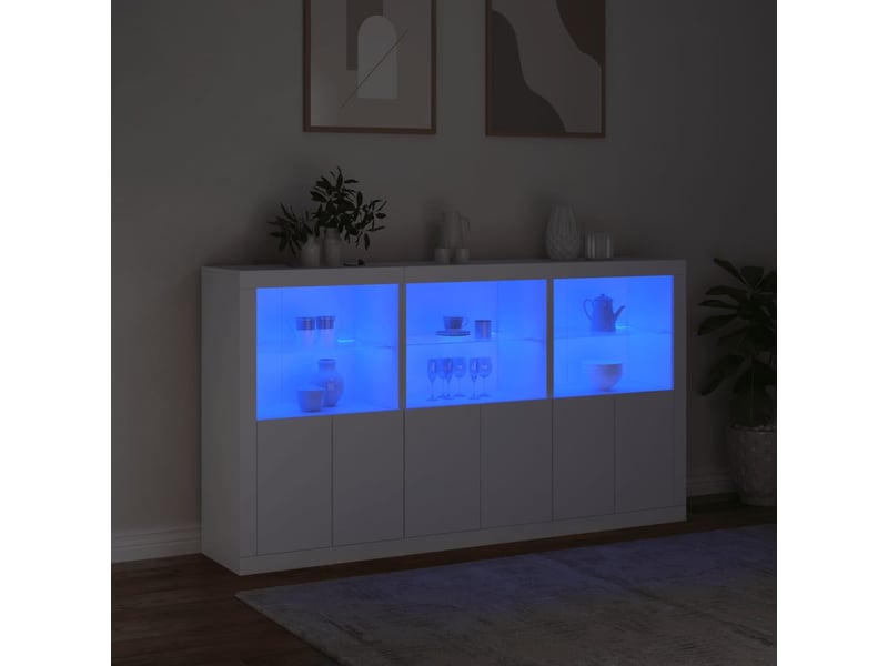  Buffet - bahut - meuble de rangement avec lumières led blanc 181,5x37x100 cm  - Conforama E