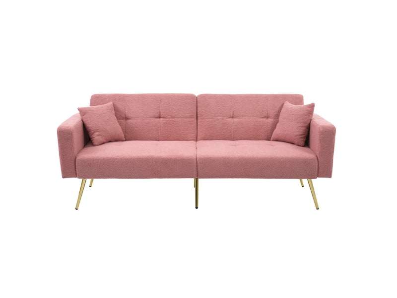 Canapé convertible ulevr 2 places, dossier réglable 105° à 180°, 175 cm, tissu sherpa rose, poches latérales - Conforama A
