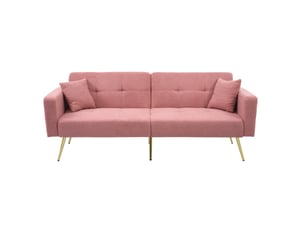Canapé droit convertible ULEVR  2 places Tissu bouclette rose