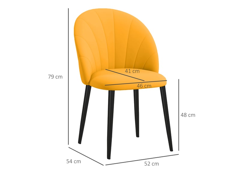  Lot de 2 chaises de salle à manger modernes avec dossier coquille et pieds en métal rembourrées en velours jaune pour cuisine salon bureau  - Conforama C