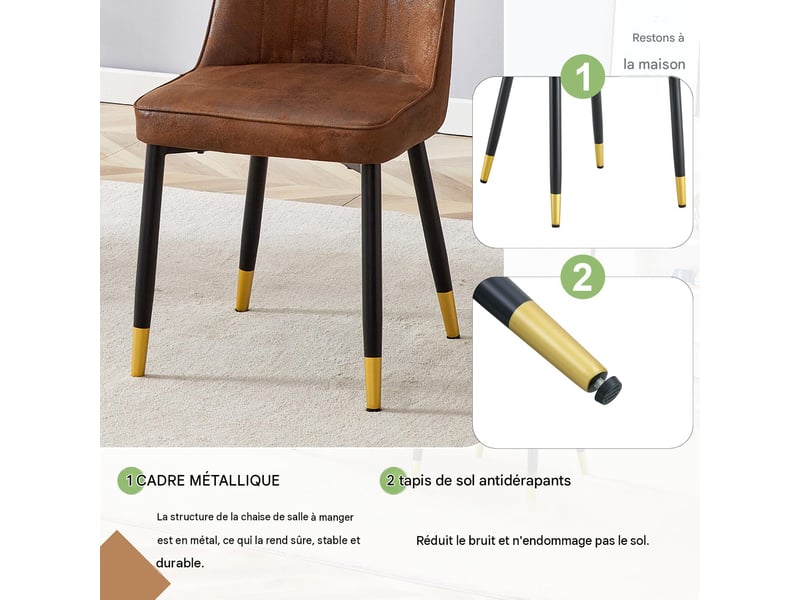  Lot de 2 chaises de salle à manger en tissu marron et pieds en métal noir W3658P368305 - Conforama E