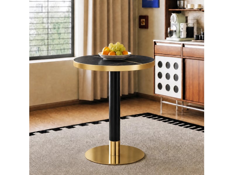  Guéridon rond ø60 cm noir effet marbre, mdf et métal, pied central doré  - Conforama E