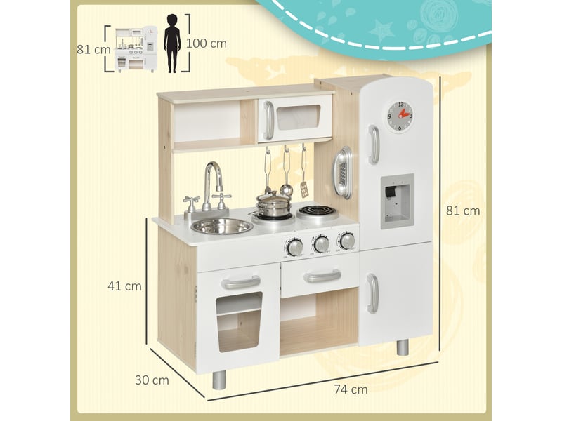 Cuisine bois jeu d'imitation - cuisine enfant - nombreux accessoires & rangements inclus - mdf pin blanc chêne clair - Conforama C