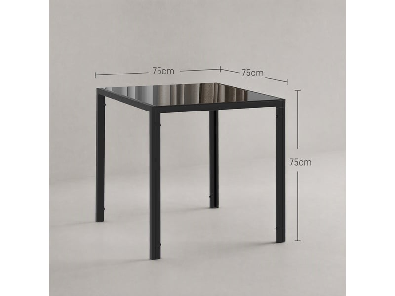 Table à manger pour 4 personnes, 75 x 75 x 75 cm, table de cuisine avec plateau en verre trempé et pieds en acier, noir - Conforama C