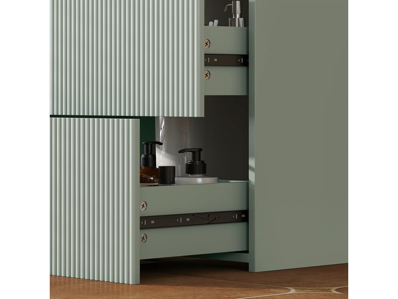  Meuble sous vasque design 2 tiroirs vert de gris effet bois naturel  - Conforama D