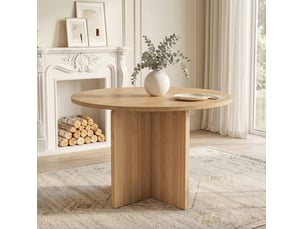 Table à manger ronde ulevr 120 cm pour 4 à 6 personnes, design classique, style scandinave minimaliste, mdf, couleur chêne