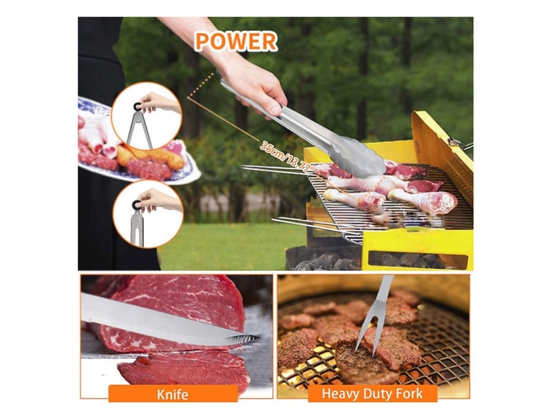 Ensemble ustensiles barbecue en acier inoxydable professionnel 3pcs - Conforama E