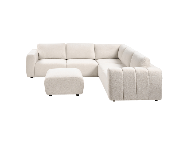 Canapé d'angle modulable 5 places kivvik bouclé blanc cassé avec ottoman côté gauche  - Conforama D