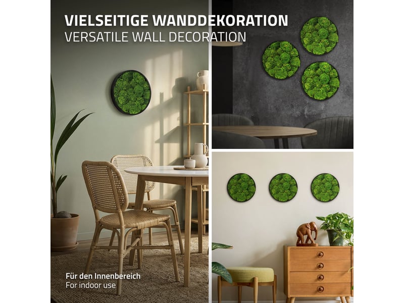 Ecd germany tableau en mousse boule stabilisée véritable, forme ronde ø 30 cm, vert, décoration murale végétale d'intérieur, cadre en mdf, sans arrosage ni entretien, effet 3d, pièce unique ECD Germany GmbH - Conforama E