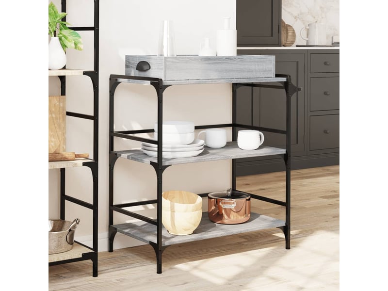  Desserte de cuisine, chariot de rangement sonoma gris 81,5x41x92,5cm bois d'ingénierie  - Conforama D
