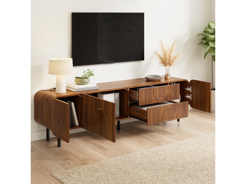  Meuble tv noyer 180 cm style mid-century 3 portes 2 tiroirs  - Conforama W