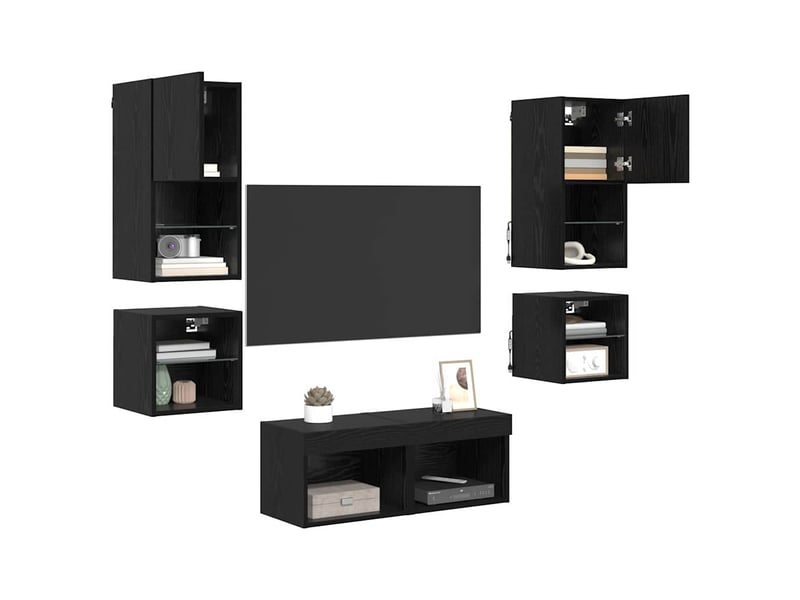  Lot de 8 meuble tv mural, meuble tv suspendu chêne noir bois d'ingénierie  - Conforama C