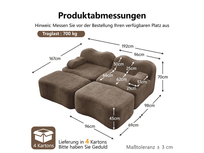Canapé modulable, canapé 2 places — mousse haute densité, marron, base antidérapante, avec accoudoirs - Conforama D