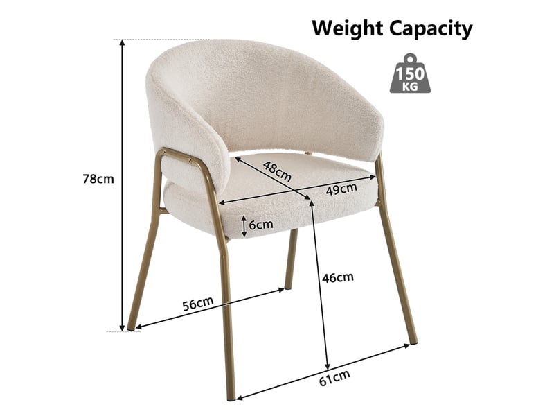Lot de 4 chaises de salle à manger blanches avec pieds en fer doré - Conforama E
