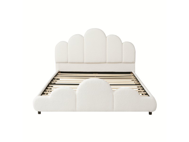  Lit capitonné, lit enfant 140 x 200 cm, tête de lit capitonnée, angles arrondis, bouclé, beige  - Conforama E