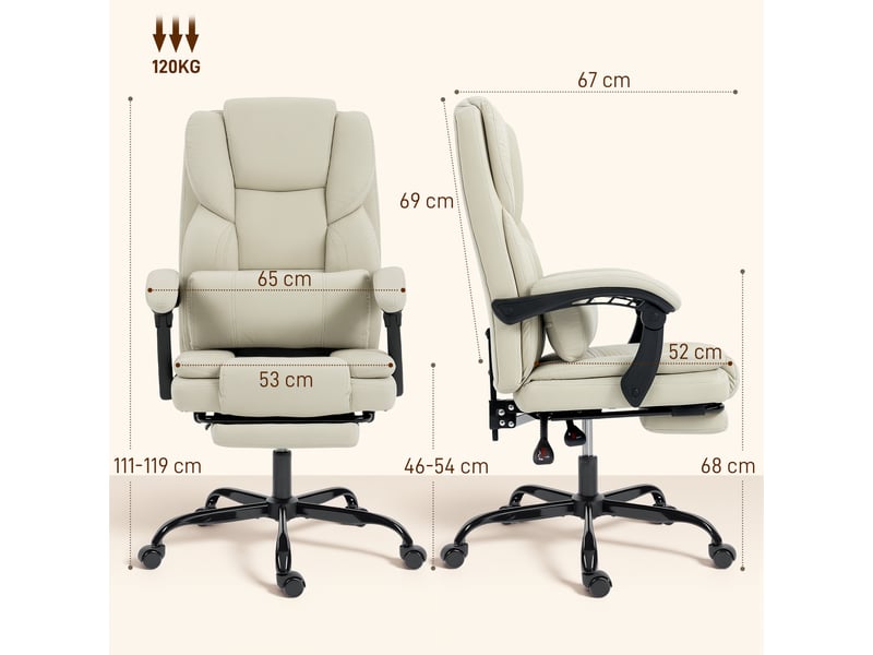  Fauteuil de bureau manager inclinable repose-pieds beige  - Conforama C