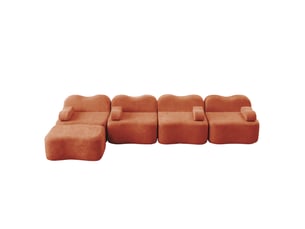 Canapé modulaire 4 places en velours orange avec pouf assorti, canapé d’angle à assise profonde et mousse haute densité pour salon