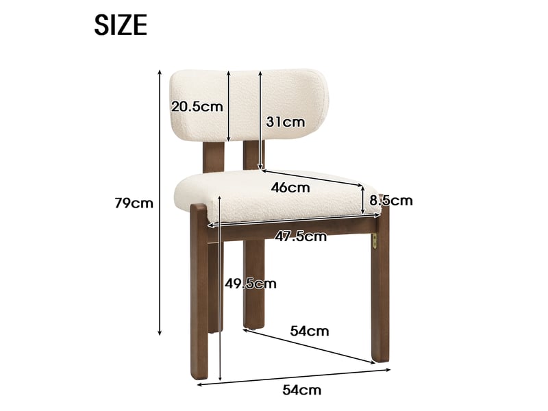  Lot de 2 chaises de salle à manger en bois et tissu bouclette, noyer et beige  - Conforama C