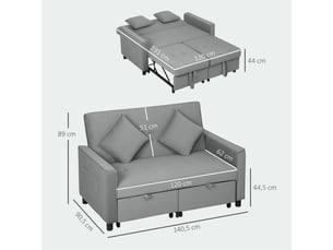 Canapé convertible l gris velours, 2 places, coffre de rangement, dossier réglable, fonction lit, moderne