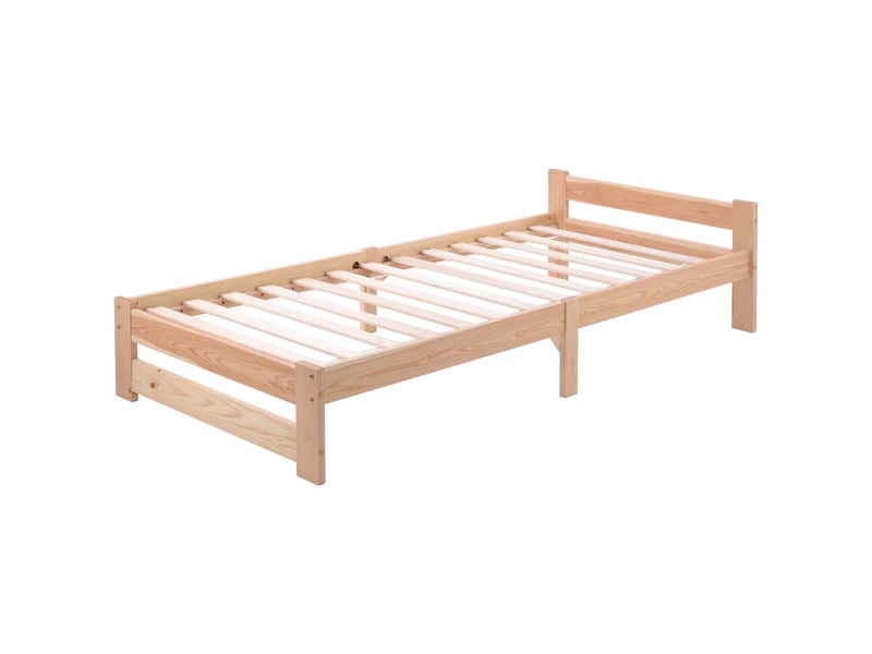Lit simple 90x200 cm, solide lit en bois massif en avec tête de lit et sommier à lattes, naturel, lit adulte - Conforama B