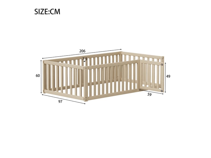  Lit enfant 90x200cm,lit simple en bois massif avec barrière et porte,naturel lit enfant naturel - Conforama C