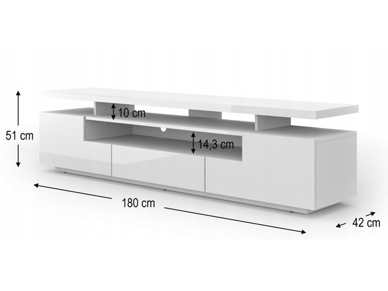 Meuble tv  180x42x51 cm blanc brillant evan meuble sur pied  - Conforama D