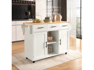 Desserte de cuisine 139 x 46 et 71 x 91,5 cm avec plateau rabattable et roulettes, corps blanc et plateau aspect bois