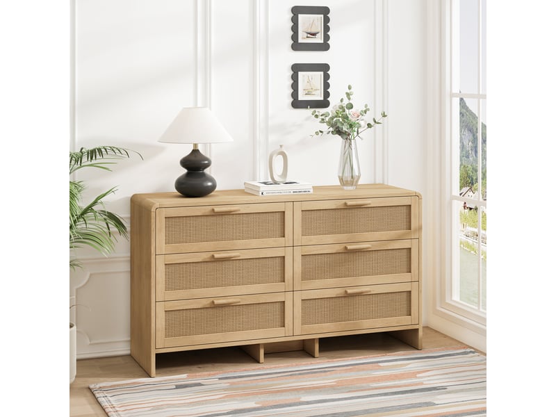  Commode de rangement à 6 tiroirs en rotin – 130 x 40 x 74 cm – naturel  - Conforama C