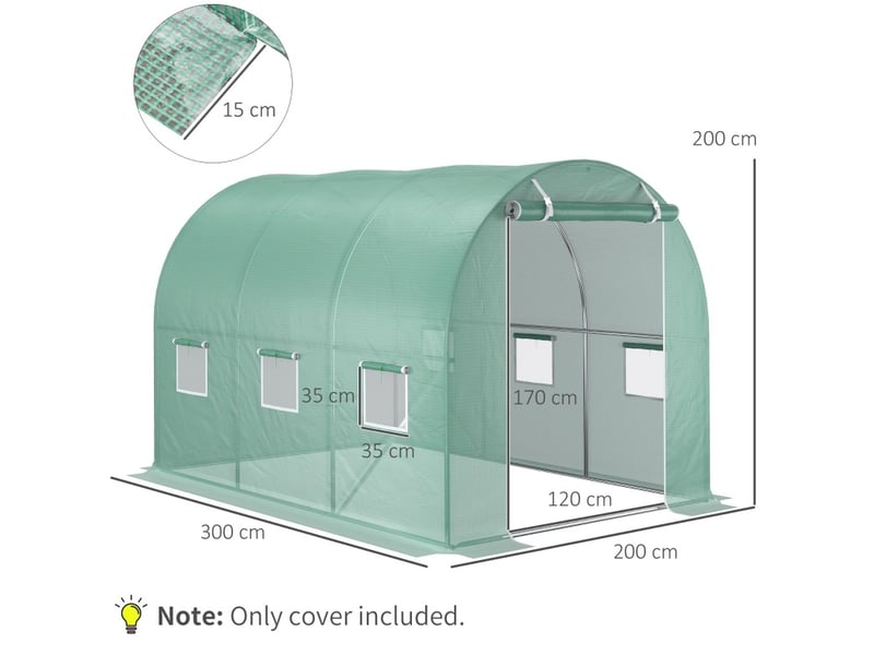  Bâche de remplacement pour tunnel 300x200x200 cm – verte – 6 fenêtres et porte à fermeture éclair  - Conforama C