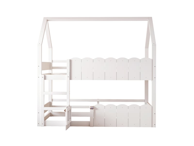  Lit superposé pour enfants 90x200 cm avec barrière de sécurité, lit cabane avec sommier à lattes, lit 1 personne, blanc  - Conforama B