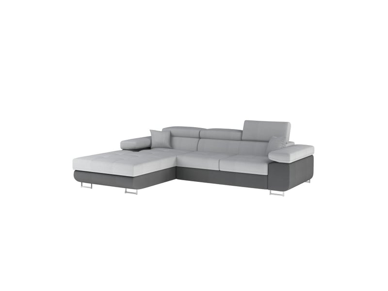 Canapé d'angle convertible amanda gris foncé et clair avec coffre effet chiné - Conforama E