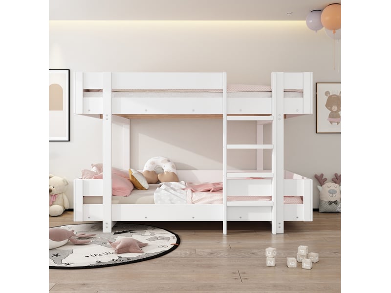  Lit superposé enfant modenvie 90 x 200 cm avec échelle sommier à lattes inclus sans matelas bois massif et mdf blanc  - Conforama D