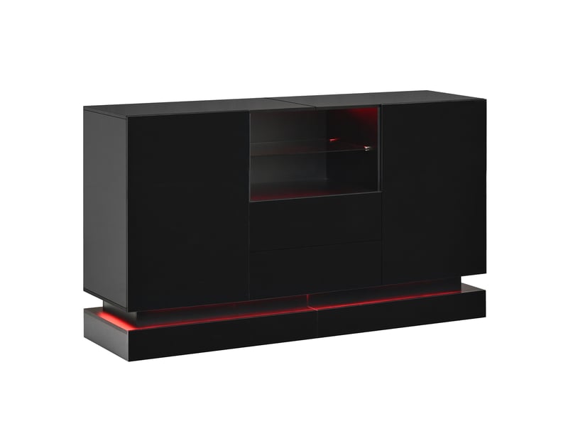  Buffet 140x40x80 cm avec led contrôlée par application en panneaux de particules noir  - Conforama A