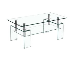 Table basse 100x55x45 cm en verre trempé transparent à 2 niveaux