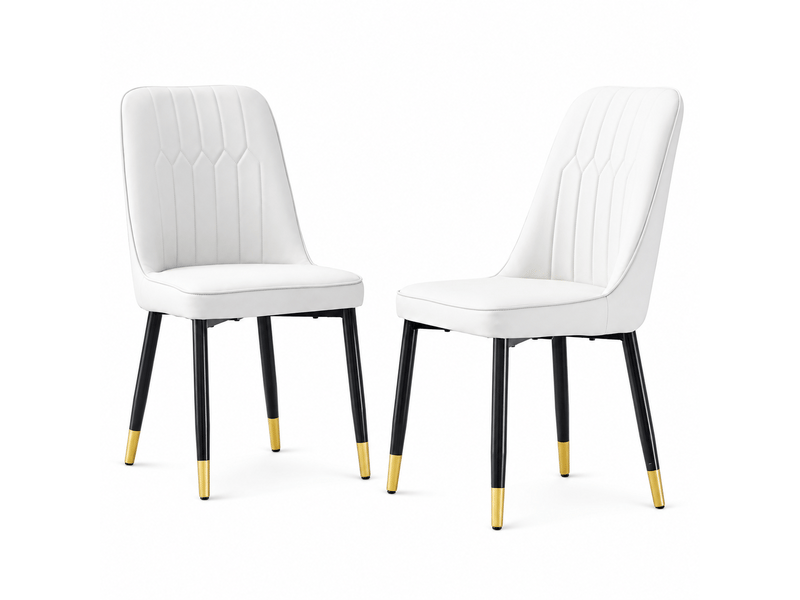  Lot de 2 chaises de salle à manger modernes en similicuir pu blanc, dossier rembourré ergonomique, pieds en métal noir, charge 120 kg  - Conforama A