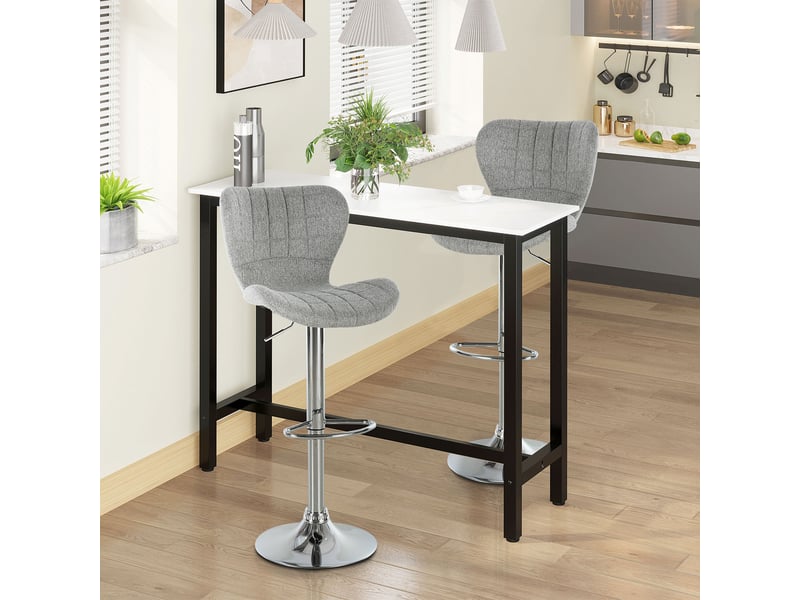  Lot de 2 tabourets de bar design contemporain hauteur d'assise réglable 59-81 cm pivotant 360° lin gris  - Conforama D