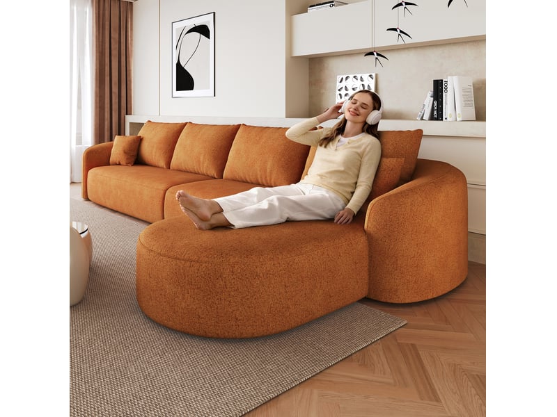  Canapé d'angle droit 4 places modulaire sans montage, mousse haute élasticité en chenille orange, 336 × 168 × 85 cm  - Conforama B