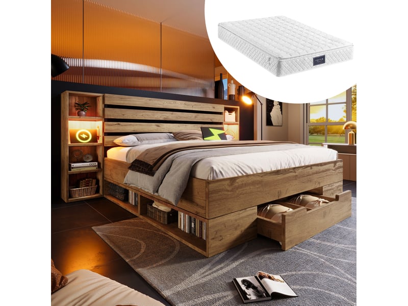  Lit coffre 160x200 avec rangement, led et ports usb-c evryae  - Conforama B
