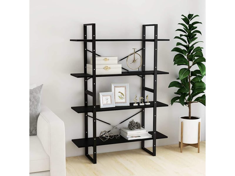  Bibliothèque à 4 niveaux, armoire à livres noir 100x30x140 cm bois de pin massif  - Conforama C