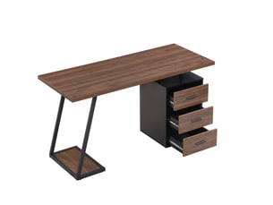 Bureau 138,5 cm, 3 tiroirs et rangement, design moderne et robuste, meuble chambre ou bureau, mdf et métal, brun foncé