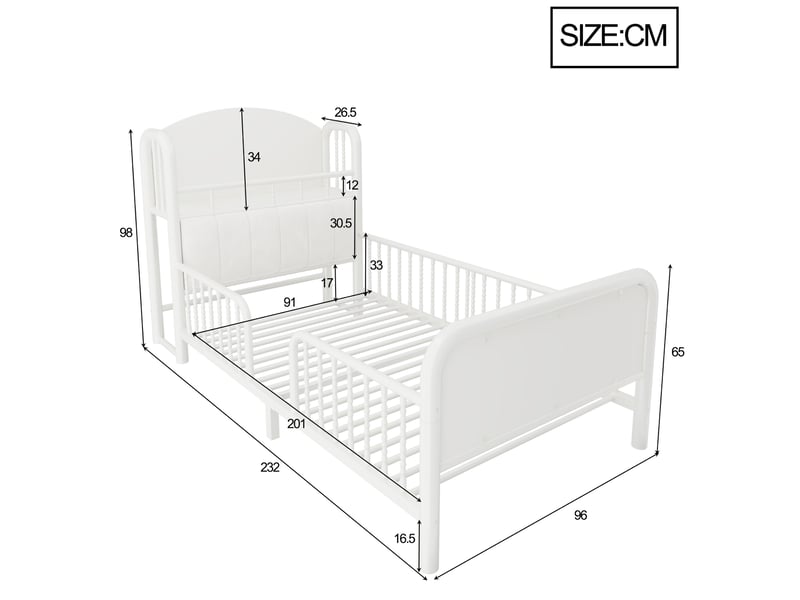  Lit enfant 90 x 200 avec barrières de sécurité, rangement et led homvra  - Conforama E