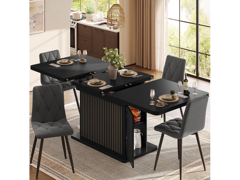 Table à manger extensible 120-160x80x76 cm avec rangement noir mat - Conforama B