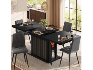 Table à manger extensible 120-160x80x76 cm avec rangement noir mat