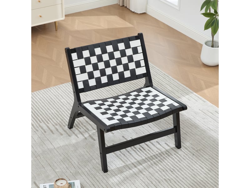  Chaise d'appoint 71 x 66 x 72 cm – noir et blanc – motif damier sans accoudoirs, style moderne et gain de place  - Conforama E
